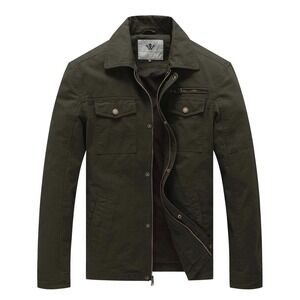 WenVen Men's Casual‎ Cotton Military Jacket 2XL (Army Green) NEW